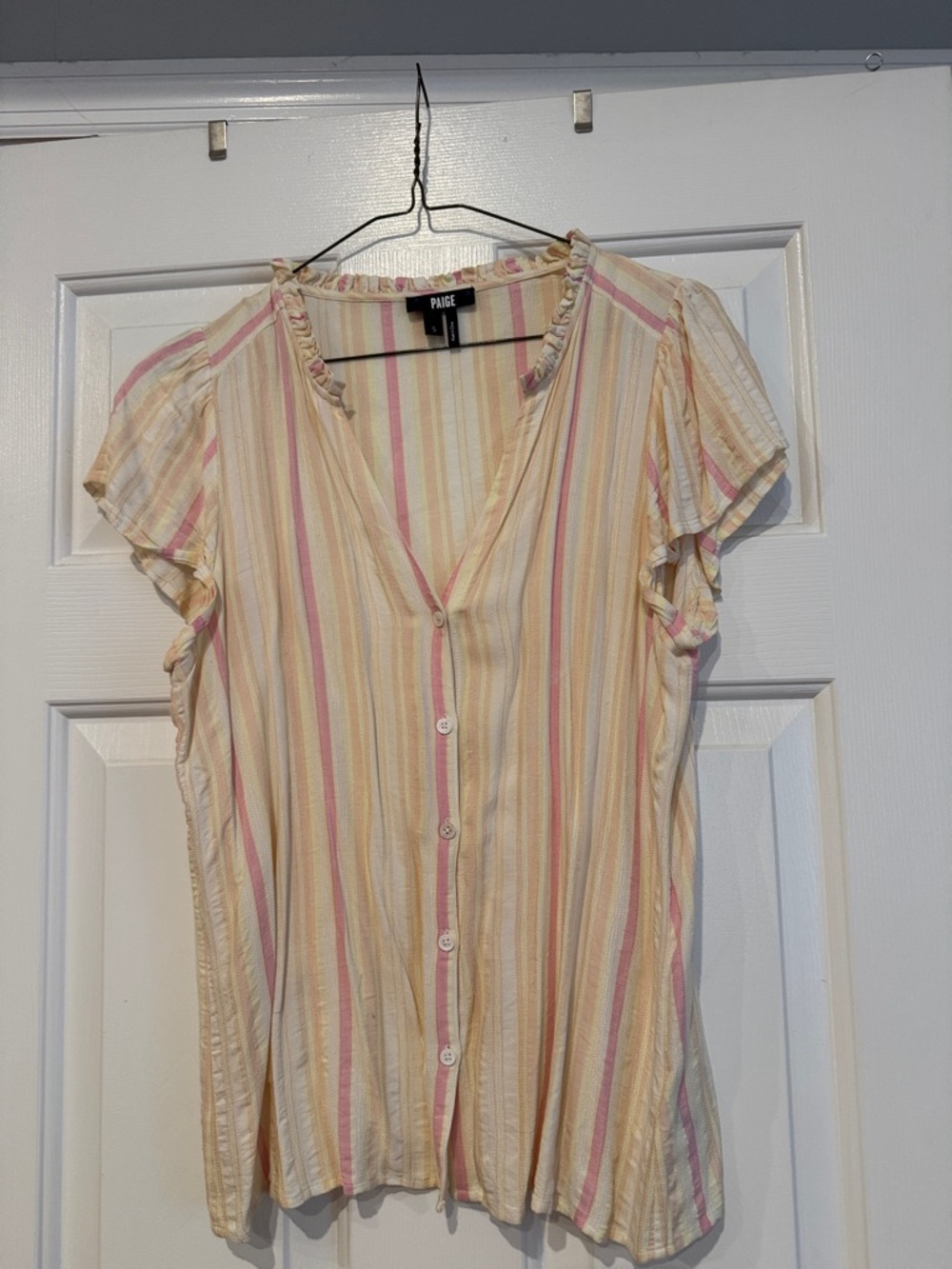 PAIGE Pastel Striped Short Sleeve Top - Cream, Pink, Yellow